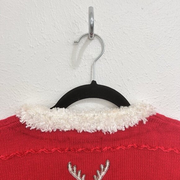 Vintage 90s Berek Red Christmas Cardigan Sweater M Embroidered Beaded Holiday - Picture 6 of 10